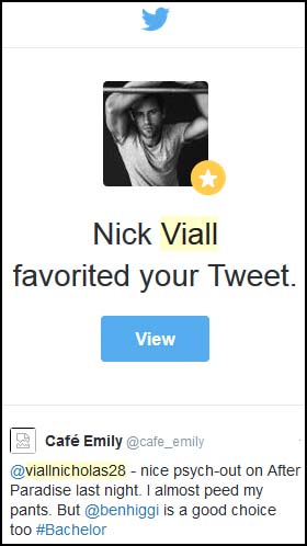 Nick favorited my Tweet!